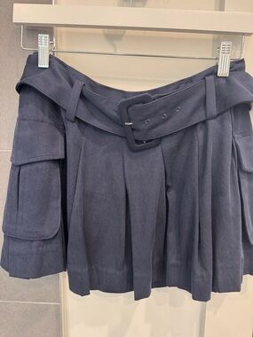 Reformation Navy Belted Pleated Cargo Skirt
